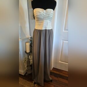 MARINEBLU‎ Strapless Formal Cream/Gray Wide Leg Jumpsuit Women's L Neutral